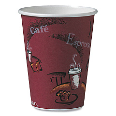 Dart Solo Paper Hot Drink Cups in Bistro Design, 12 oz, Maroon, 50/Bag, 20 Bags/Carton (412SIN)