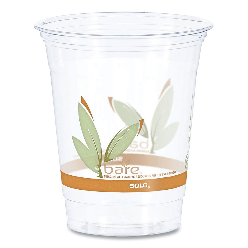 Dart Bare Eco-Forward RPET Cold Cups, 12 oz to 14 oz, Leaf Design, Clear, Squat, 50/Pack, 20 Packs/Carton (RTP12BARECT)
