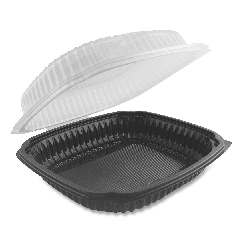 Anchor Packaging Culinary Lites Microwavable Container, 39 oz, 9 x 9 x 3.01, Clear/Black, 100/Carton (4699911)