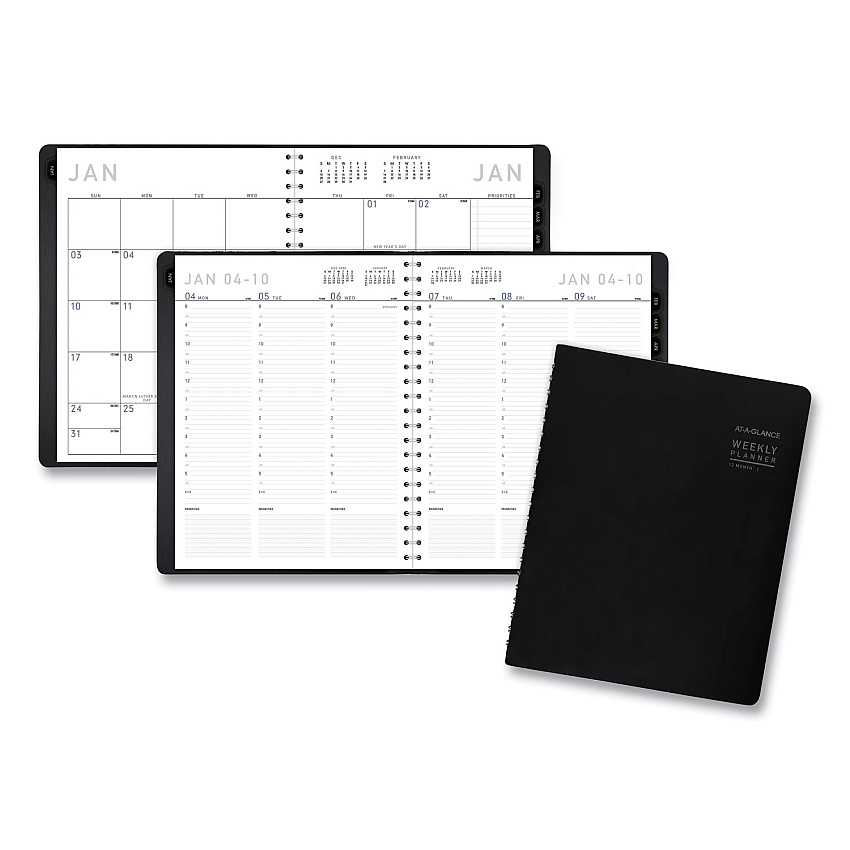 AT-A-GLANCE Contemporary Weekly/Monthly Planner, Vertical-Column Format, 11 x 8.25, Black Cover, 12-Month (Jan to Dec): 2023 (70950X05)