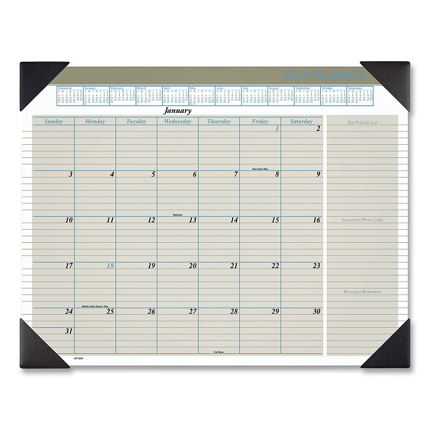 AT-A-GLANCE Executive Monthly Desk Pad Calendar, 22 x 17, White Sheets, Black Corners, 12-Month (Jan to Dec): 2023 (HT1500)