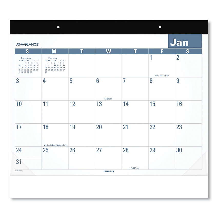 AT-A-GLANCE Easy-to-Read Monthly Desk Pad, 22 x 17, White/Blue Sheets, Black Binding, Clear Corners, 12-Month (Jan to Dec): 2023 (SKLP2432)