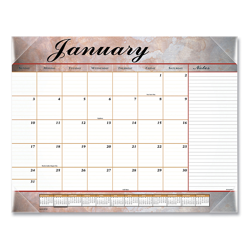 AT-A-GLANCE Marbled Desk Pad, Marbled Artwork, 22 x 17, White/Multicolor Sheets, Clear Corners, 12-Month (Jan to Dec): 2023 (89702)
