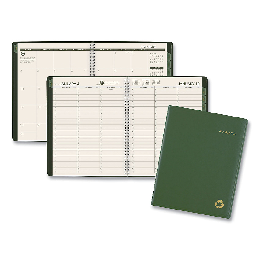 AT-A-GLANCE Recycled Weekly Vertical-Column Format Appointment Book, 11 x 8.25, Green Cover, 12-Month (Jan to Dec): 2023 (70950G60)
