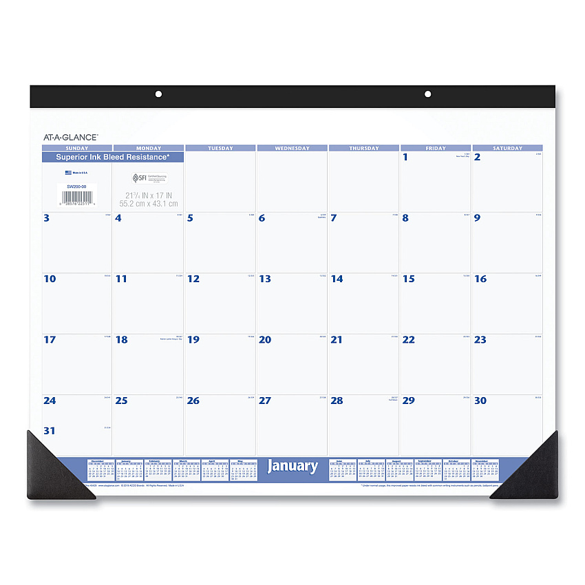 AT-A-GLANCE Desk Pad, 22 x 17, White Sheets, Black Binding, Black Corners, 12-Month (Jan to Dec): 2023 (SW20000)
