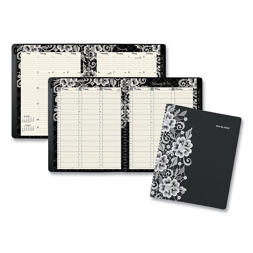 AT-A-GLANCE Lacey Weekly Block Format Professional Appointment Book, Lacey Artwork, 11 x 8.5, Black/White, 13-Month (Jan-Jan): 2023-2024 (541905)