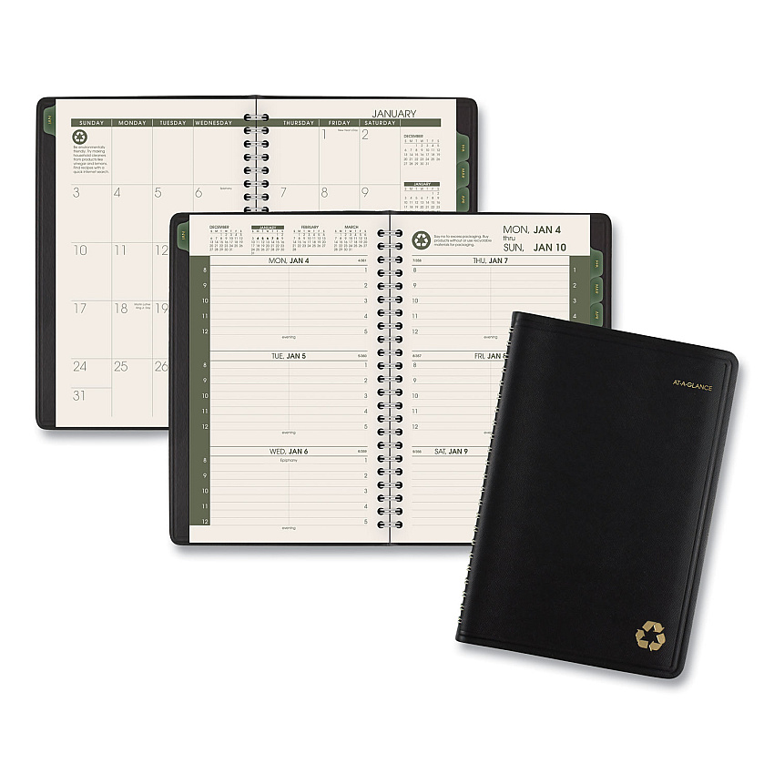AT-A-GLANCE Recycled Weekly Block Format Appointment Book, 8.5 x 5.5, Black Cover, 12-Month (Jan to Dec): 2023 (70100G05)