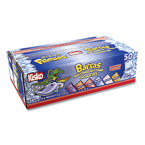 Kisko Giant Freezies, 5.5 oz Sleeve, 6 Assorted Flavors, 50 Sleeves/Box (20900477)
