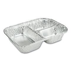 Durable Packaging 3-Compartment Oblong Aluminum Foil Container, 23 oz, 6.56 x 8.69 x 1.81, Silver, 500/Carton (2103050X)