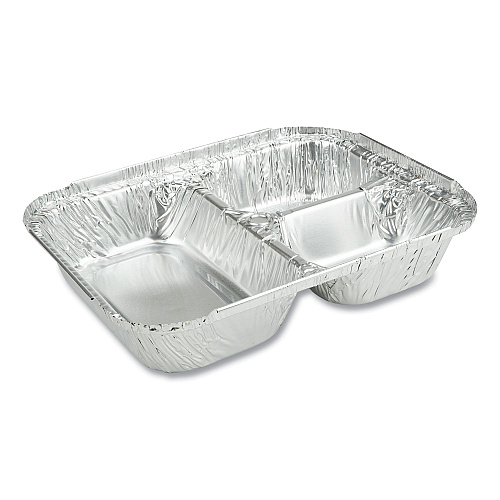 Durable Packaging 3-Compartment Oblong Aluminum Foil Container, 23 oz, 6.56 x 8.69 x 1.81, Silver, 500/Carton (2103050X)