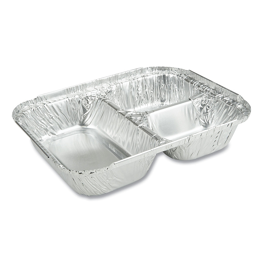 Durable Packaging 3-Compartment Oblong Aluminum Foil Container, 23 oz, 6.56 x 8.69 x 1.81, Silver, 500/Carton (2103050X)