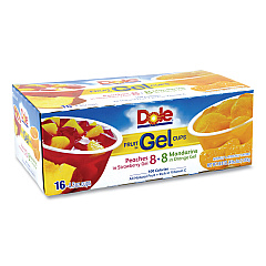 Dole Fruit in Gel Cups, Mandarins/Orange, Peaches/Strawberry, 4.3 oz Cups, 16 Cups/Carton (22000473)