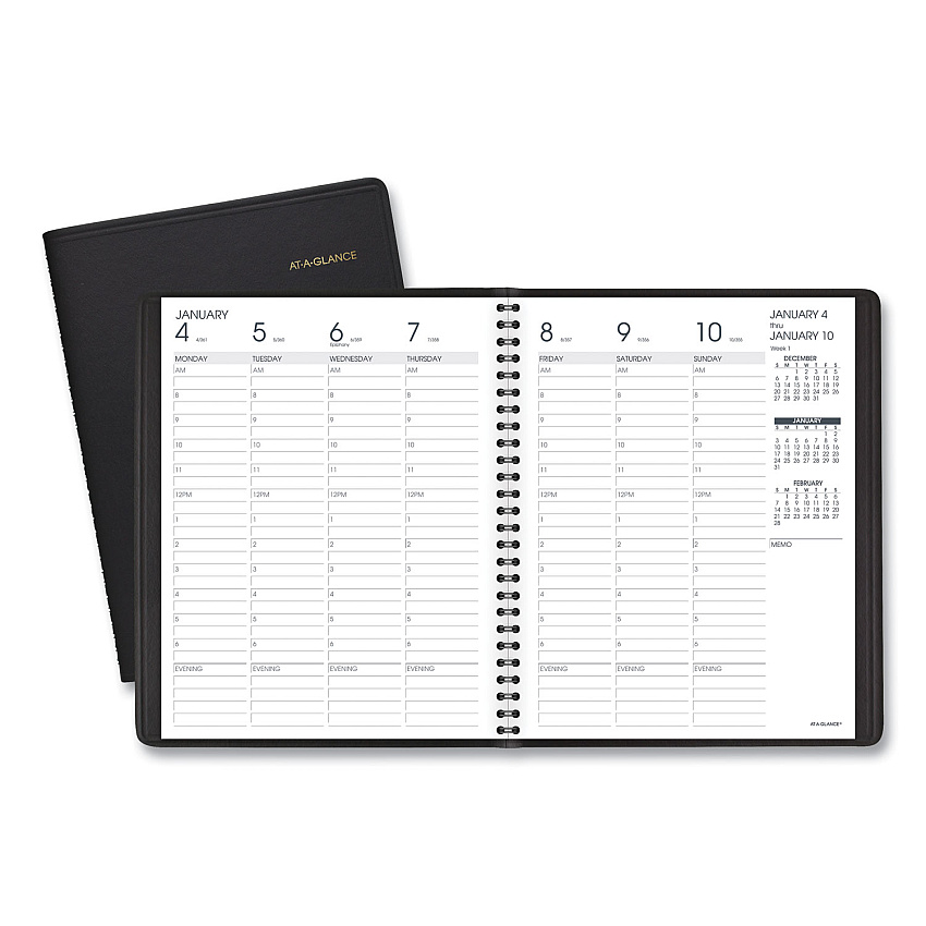 AT-A-GLANCE Weekly Vertical-Column Appointment Book Ruled for Hourly Appointments, 8.75 x 7, Black Cover, 13-Month (Jan-Jan): 2023-2024 (7086505)