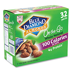Blue Diamond Whole Natural Almonds On-the-Go, 0.63 oz Pouch, 32 Pouches/Carton (22000512)