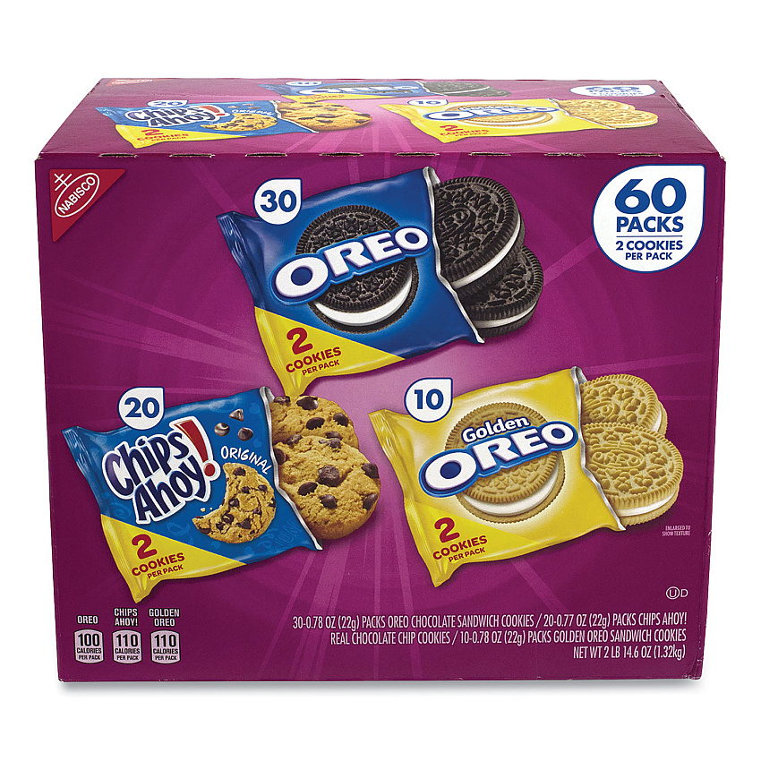 Nabisco Cookie Variety Pack, Assorted Flavors, 0.77 oz Pack, 60 Packs/Box (22000729)