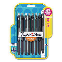 Paper Mate InkJoy Gel Pen, Retractable, Medium 0.7 mm, Black Ink, Black Barrel, 8/Pack (1958856)