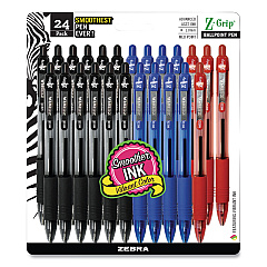 Zebra Z-Grip Ballpoint Pen, Retractable, Medium 1 mm, Assorted Ink and Barrel Colors, 24/Pack (12224)