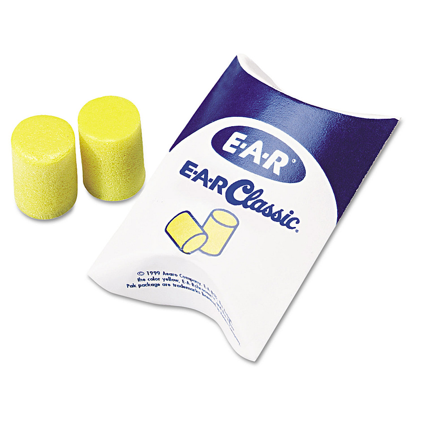 3M E-A-R Classic Earplugs, Pillow Paks, Uncorded, PVC Foam, Yellow, 200 Pairs (3101001)