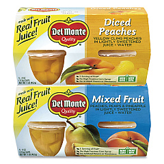Del Monte Diced Peaches and Mixed Fruit Cups, 4 oz Cups, 16 Cups/Box (22000744)
