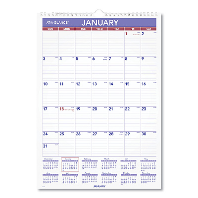 AT-A-GLANCE Monthly Wall Calendar with Ruled Daily Blocks, 12 x 17, White Sheets, 12-Month (Jan to Dec): 2023 (PM228)