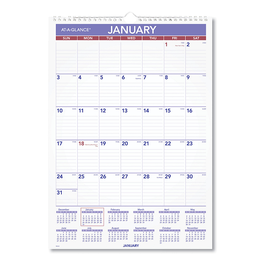 AT-A-GLANCE Monthly Wall Calendar with Ruled Daily Blocks, 12 x 17, White Sheets, 12-Month (Jan to Dec): 2023 (PM228)