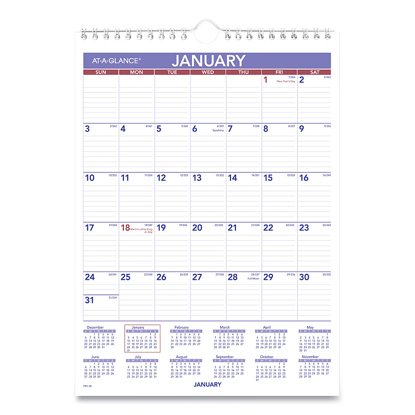 AT-A-GLANCE Monthly Wall Calendar with Ruled Daily Blocks, 8 x 11, White Sheets, 12-Month (Jan to Dec): 2023 (PM128)