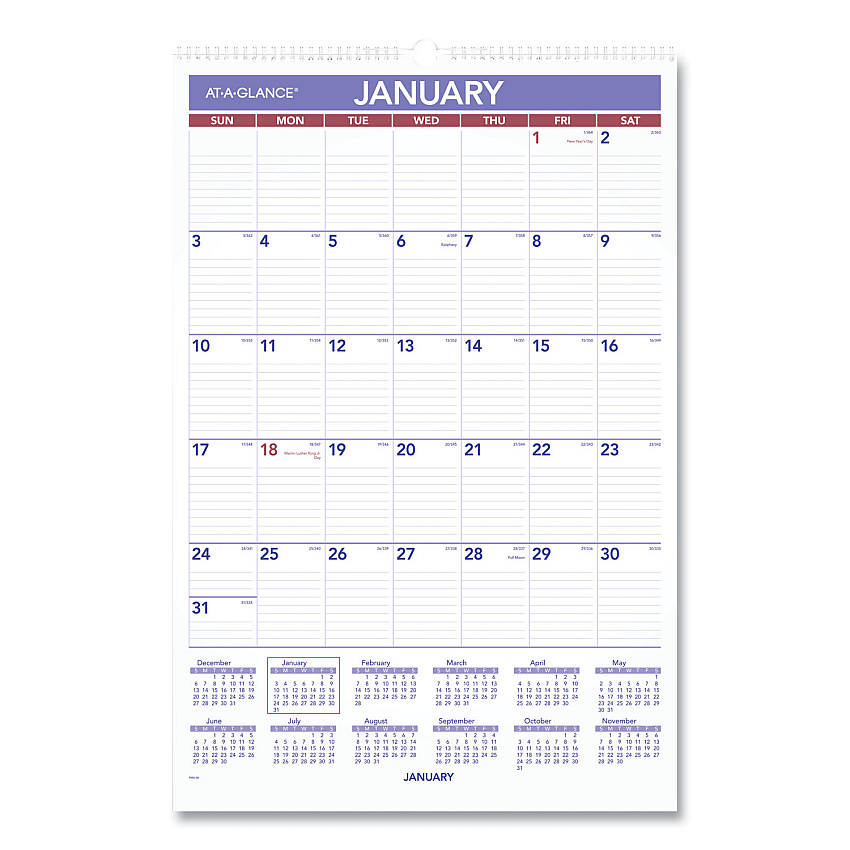 AT-A-GLANCE Monthly Wall Calendar with Ruled Daily Blocks, 15.5 x 22.75, White Sheets, 12-Month (Jan to Dec): 2023 (PM328)