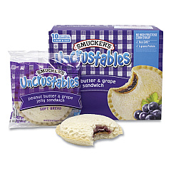 Smucker's UNCRUSTABLES Soft Bread Sandwiches, Grape Jelly, 2 oz, 10 Sandwiches/Pack, 2 Packs/Box (90300135)