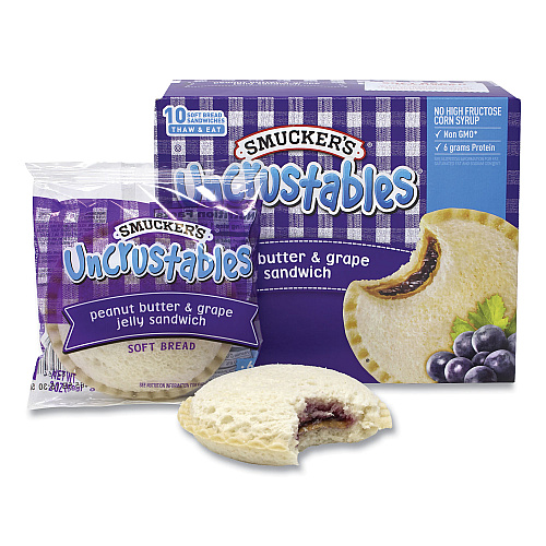Smucker's UNCRUSTABLES Soft Bread Sandwiches, Grape Jelly, 2 oz, 10 Sandwiches/Pack, 2 Packs/Box (90300135)