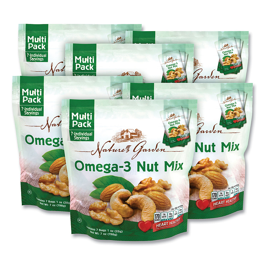 Nature's Garden Omega-3 Nut Mix, 1 oz Pouch, 7 Pouches/Pack, 6 Packs/Box (29400007)