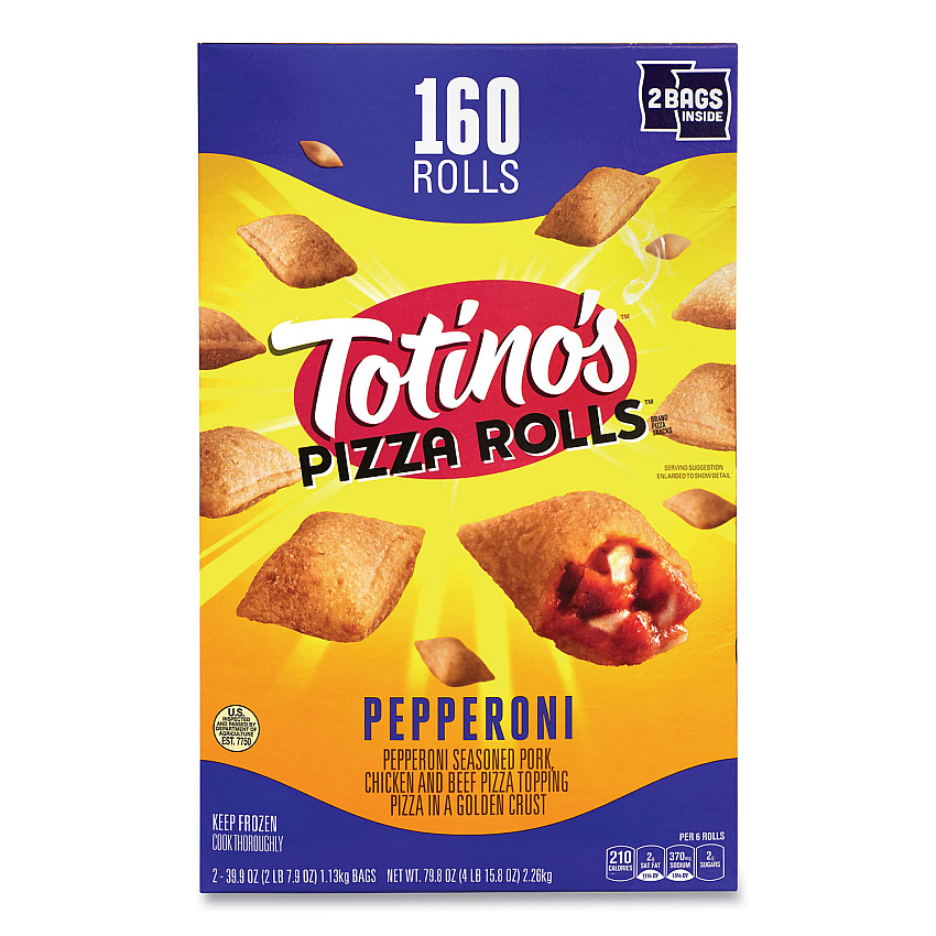 Totino's Pizza Rolls Pepperoni Pizza Rolls, 39.9 oz Bag, 80 Rolls/Bag, 2 Bags/Box (90300034)