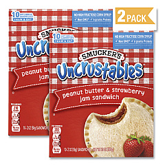 Smucker's UNCRUSTABLES Soft Bread Sandwiches, Strawberry Jam, 2 oz, 10 Sandwiches/Pack, 2 Packs/Box (90300133)