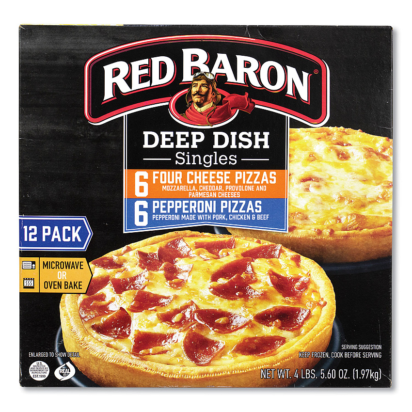 Red Baron Deep Dish Pizza Singles Variety Pack, Four Cheese/Pepperoni, 5.5 oz Pack, 12 Packs/Box (90300007)