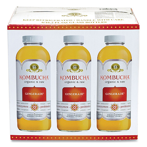 GT's Living Foods Organic Raw Kombucha Gingerade, 16.2 oz Bottle, 6/Pack (90200098)