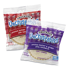 Smucker's UNCRUSTABLES Soft Bread Sandwiches, Grape/Strawberry, 2 oz, 10 Sandwiches/Pack, 2 PK/Box (90300134)
