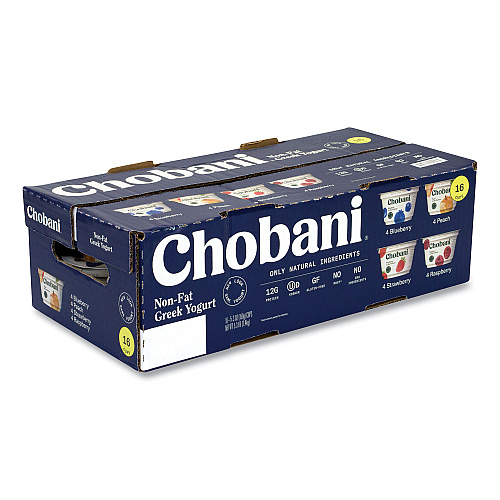 Chobani Greek Yogurt Variety Pack, Assorted Flavors, 5.3 oz Cup, 16 Cups/Box (90200001)