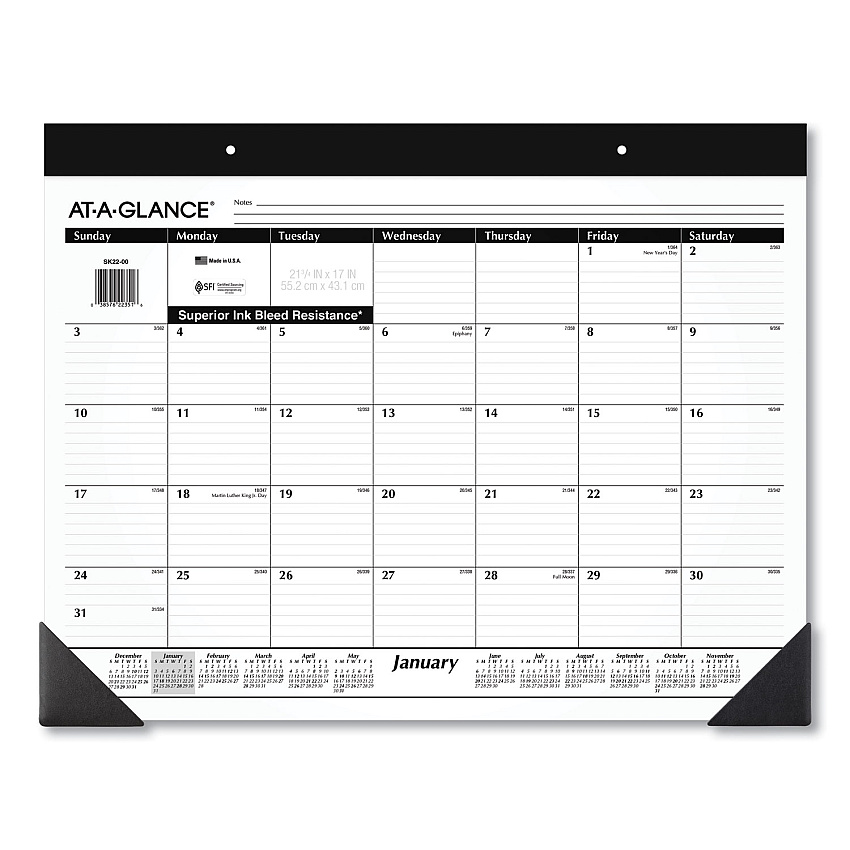 AT-A-GLANCE Monthly Refillable Desk Pad, 22 x 17, White Sheets, Black Binding, Black Corners, 12-Month (Jan to Dec): 2023 (SK2200)
