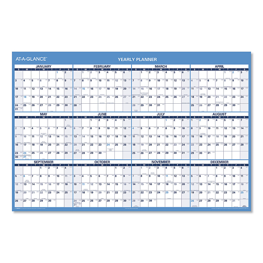 AT-A-GLANCE Horizontal Reversible/Erasable Wall Planner, 48 x 32, White/Blue Sheets, 12-Month (Jan to Dec): 2023 (PM30028)
