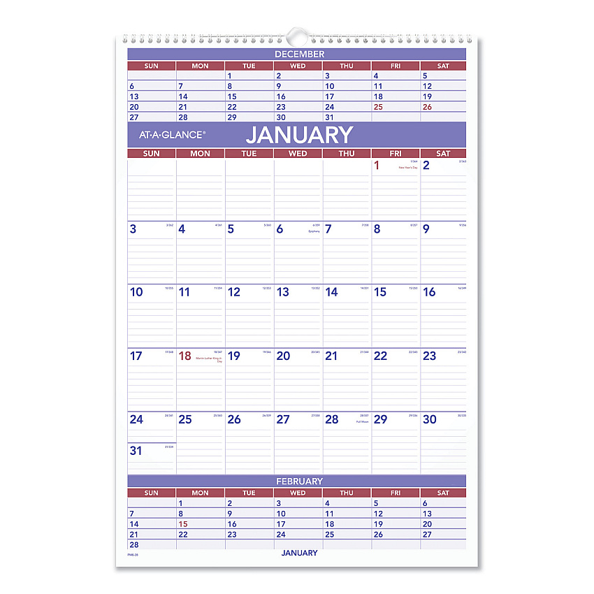 AT-A-GLANCE Three-Month Wall Calendar, 15.5 x 22.75, White Sheets, 12-Month (Jan to Dec): 2023 (PM628)