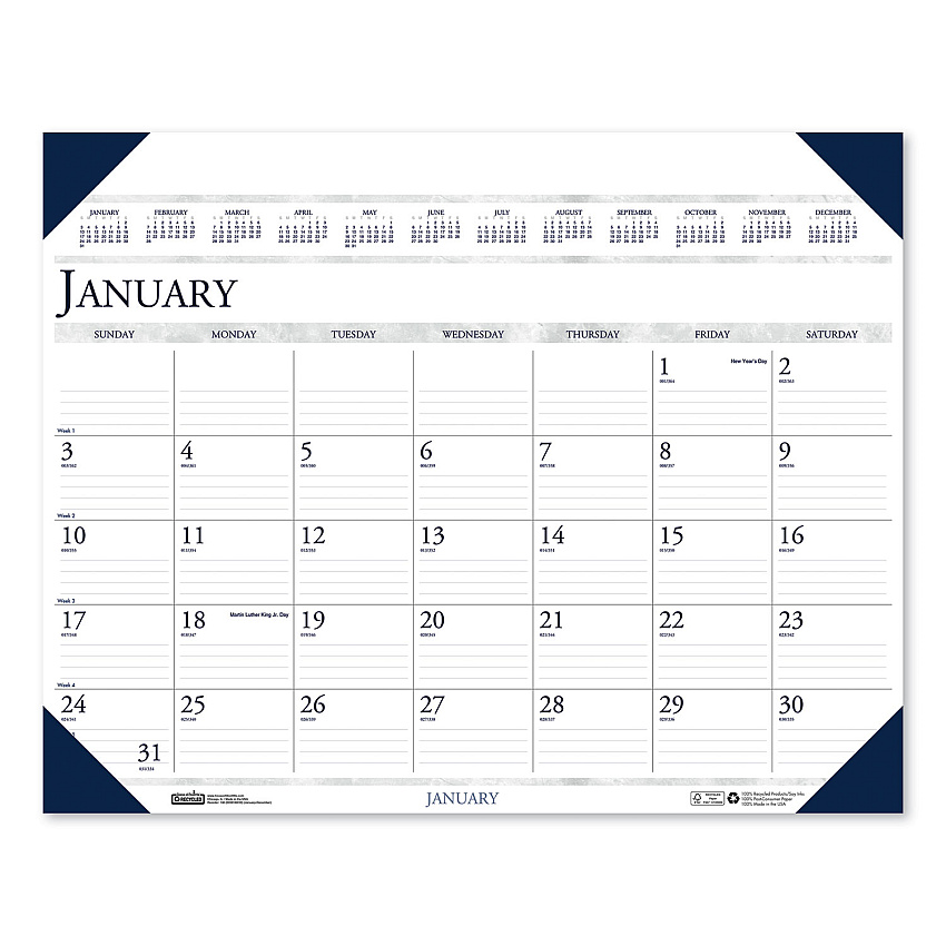 House of Doolittle Executive Monthly Desk Pad Calendar, 24 x 19, White/Blue Sheets, Blue Corners, 12-Month (Jan to Dec): 2023 (180HD)