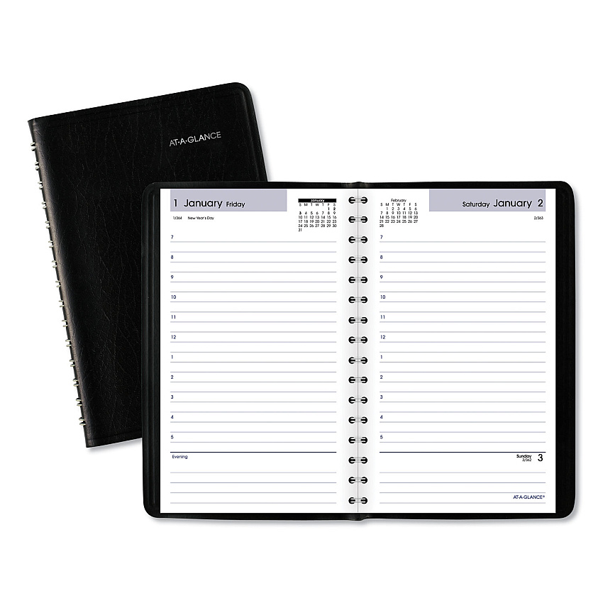 AT-A-GLANCE DayMinder Daily Appointment Book, 8 x 5, Black Cover, 12-Month (Jan to Dec): 2023 (SK4400)