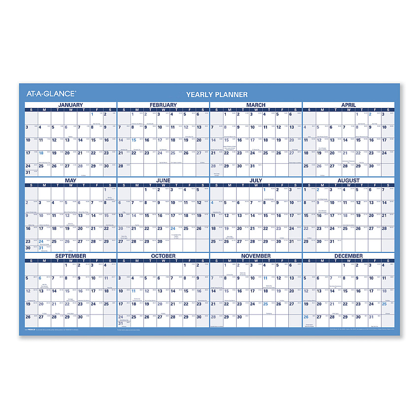 AT-A-GLANCE Horizontal Reversible/Erasable Wall Planner, 36 x 24, White/Blue Sheets, 12-Month (Jan to Dec): 2023 (PM20028)