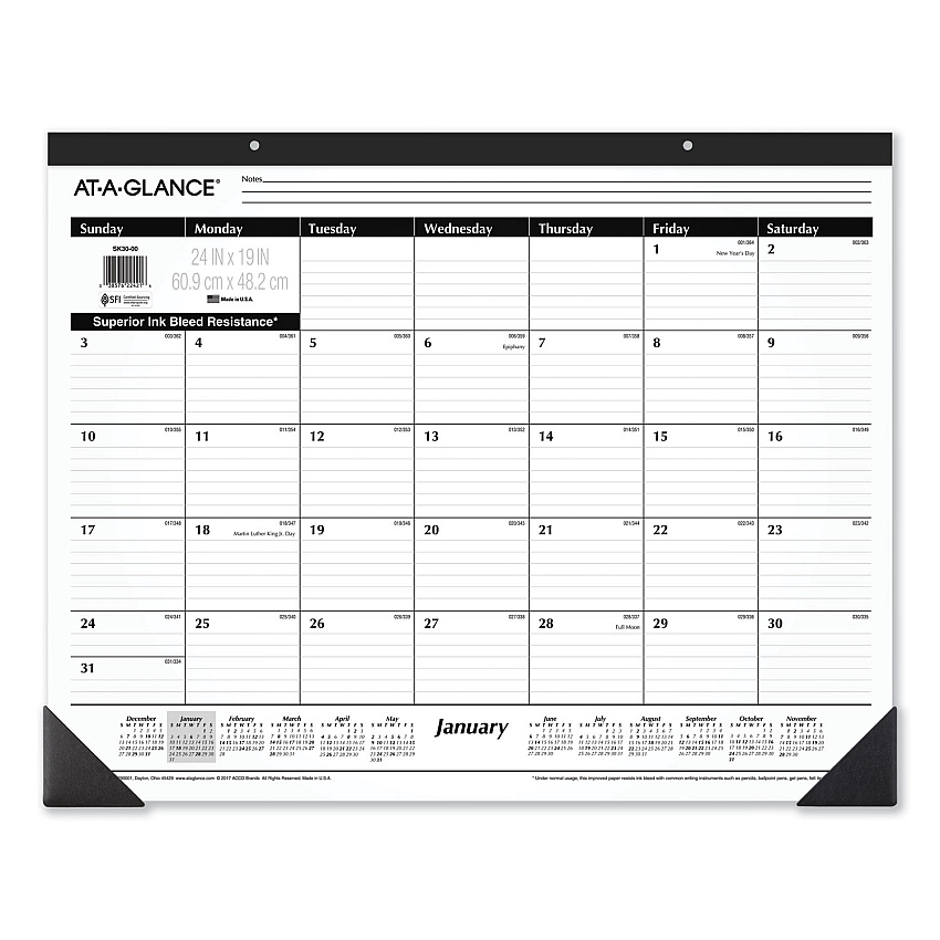 AT-A-GLANCE Ruled Desk Pad, 24 x 19, White Sheets, Black Binding, Black Corners, 12-Month (Jan to Dec): 2023 (SK3000)
