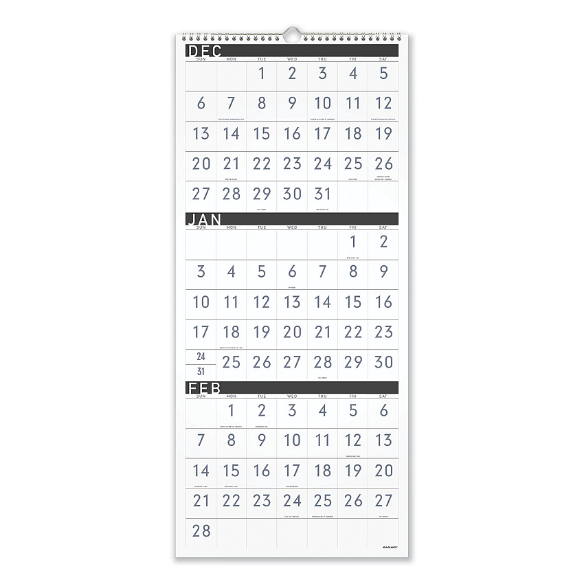 AT-A-GLANCE Three-Month Reference Wall Calendar, Contemporary Artwork/Formatting, 12 x 27, White Sheets, 15-Month (Dec-Feb): 2022 to 2024 (PM11X28)