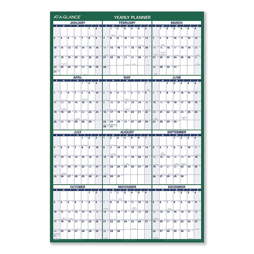 AT-A-GLANCE Vertical Erasable Wall Planner, 32 x 48, White/Green Sheets, 12-Month (Jan to Dec): 2023 (PM31028)