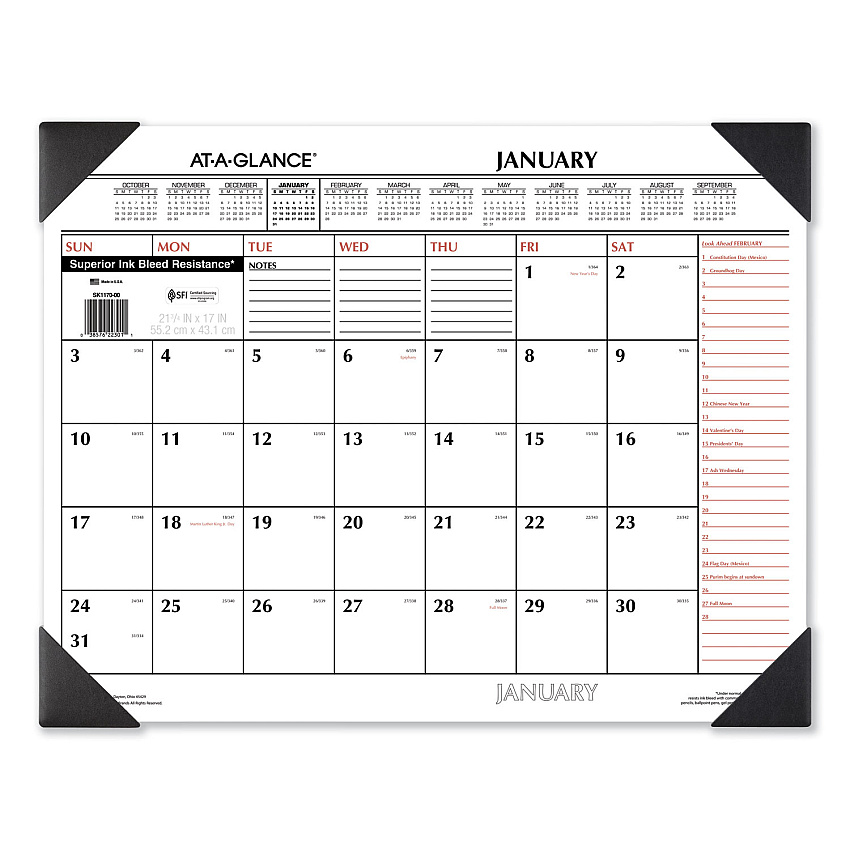 AT-A-GLANCE Two-Color Monthly Desk Pad Calendar, 22 x 17, White Sheets, Black Corners, 12-Month (Jan to Dec): 2023 (SK117000)