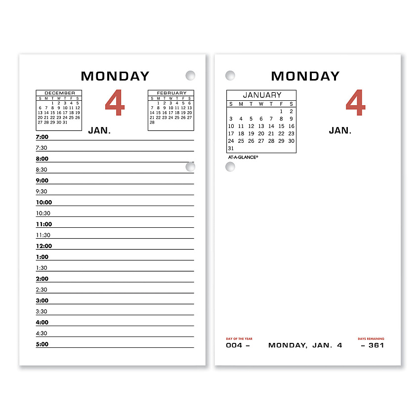 AT-A-GLANCE Two-Color Desk Calendar Refill, 3.5 x 6, White Sheets, 2023 (E01750)