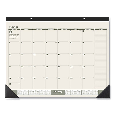 AT-A-GLANCE Recycled Monthly Desk Pad, 22 x 17, Sand/Green Sheets, Black Binding, Black Corners, 12-Month (Jan to Dec): 2023 (SK32G00)