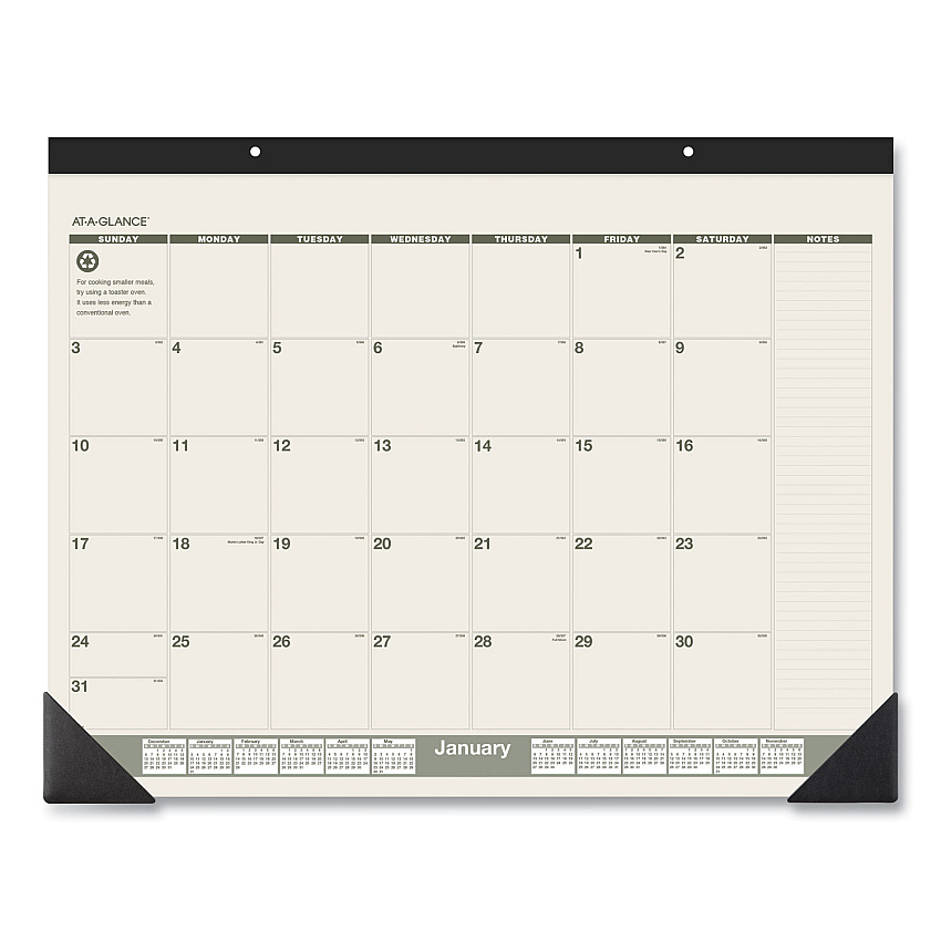 AT-A-GLANCE Recycled Monthly Desk Pad, 22 x 17, Sand/Green Sheets, Black Binding, Black Corners, 12-Month (Jan to Dec): 2023 (SK32G00)