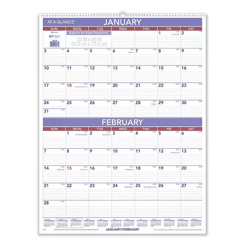 AT-A-GLANCE Two-Month Wall Calendar, 22 x 29, White/Blue/Red Sheets, 12-Month (Jan to Dec): 2023 (PM928)